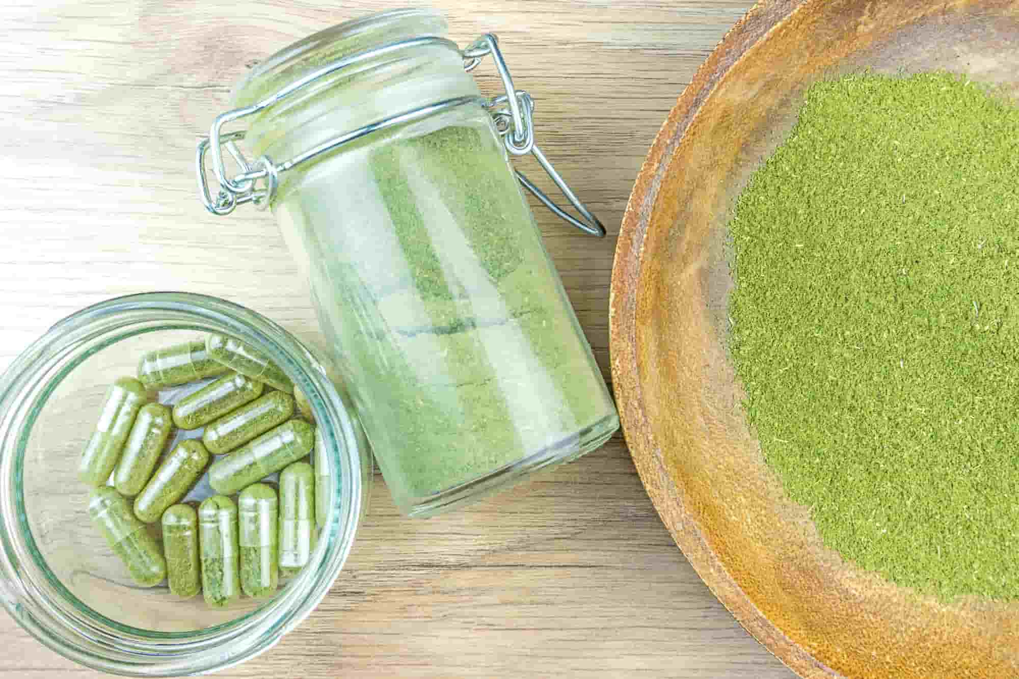 Kratom in powder and capsule varieties.