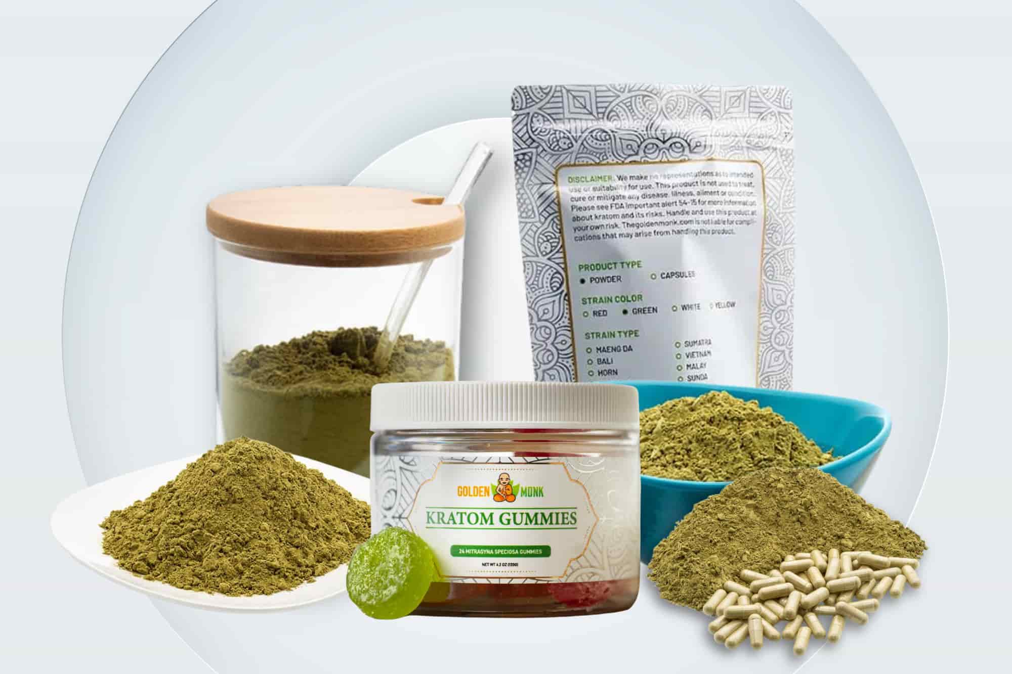 Kratom products of Golden Monk in Texas.