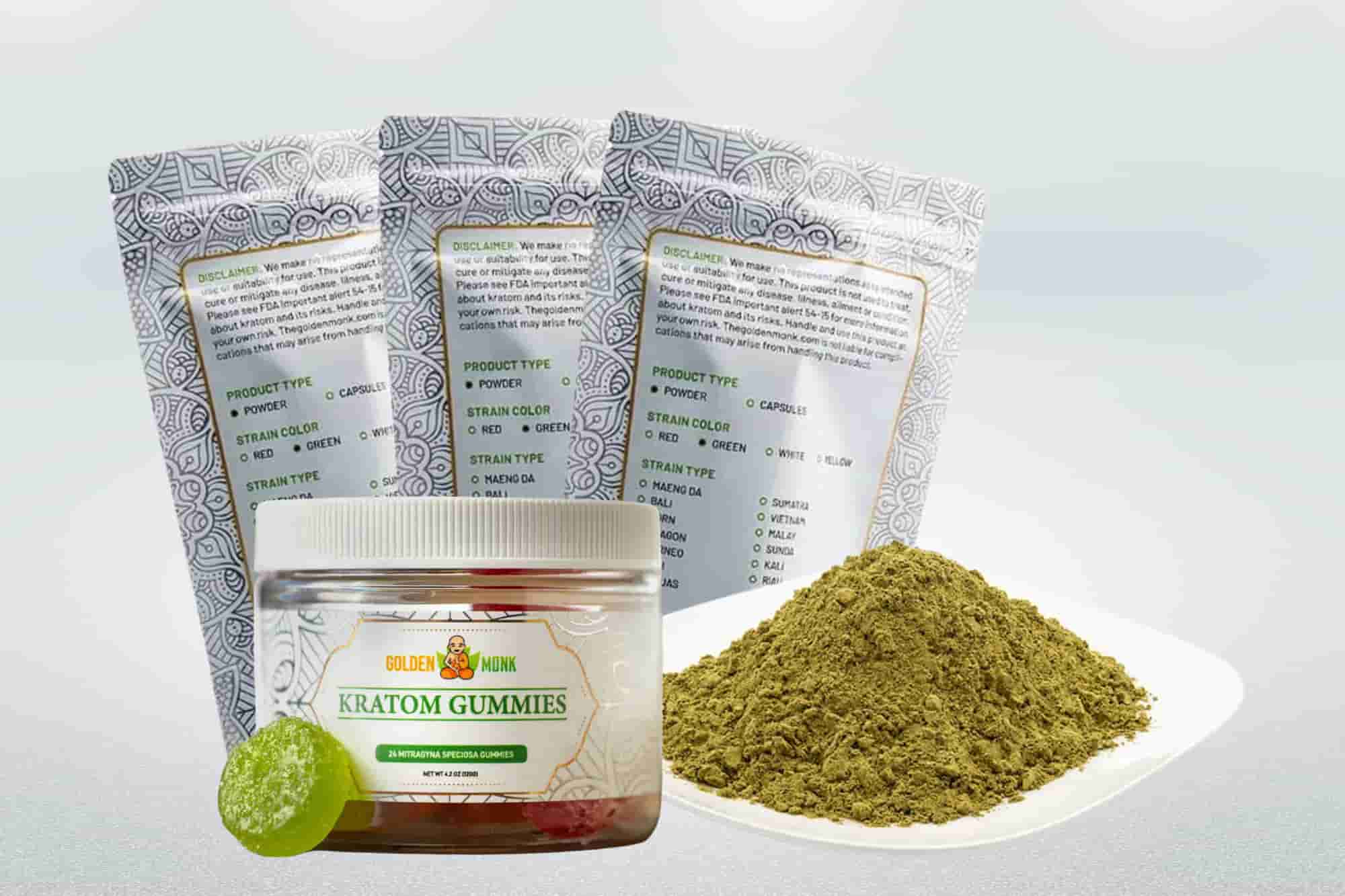 Best-selling kratom products of Golden Monk in Delaware.