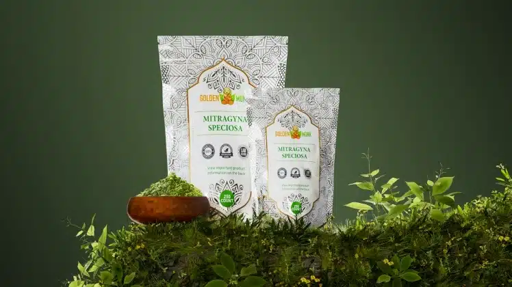 Kratom Packets with powder in bowl banner