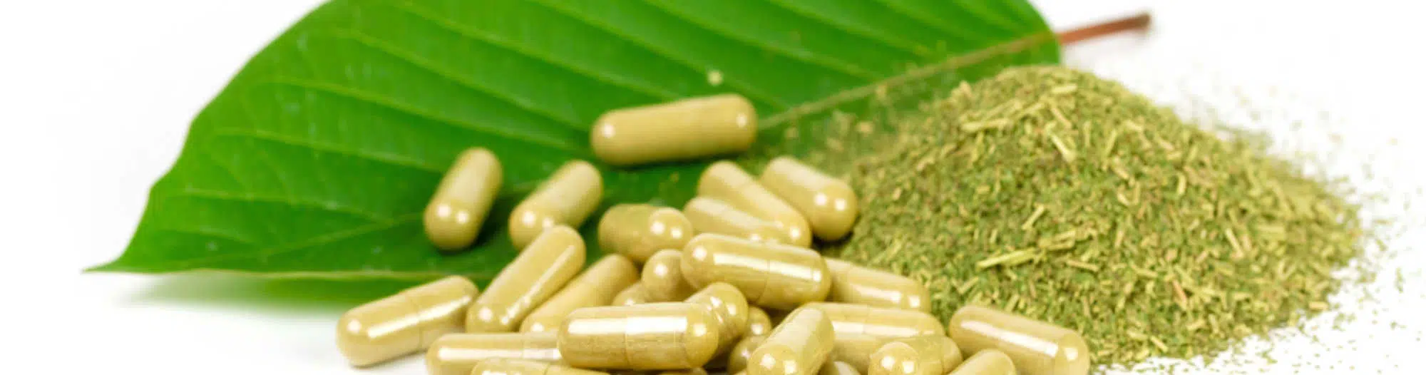 image of kratom leaf and capsules
