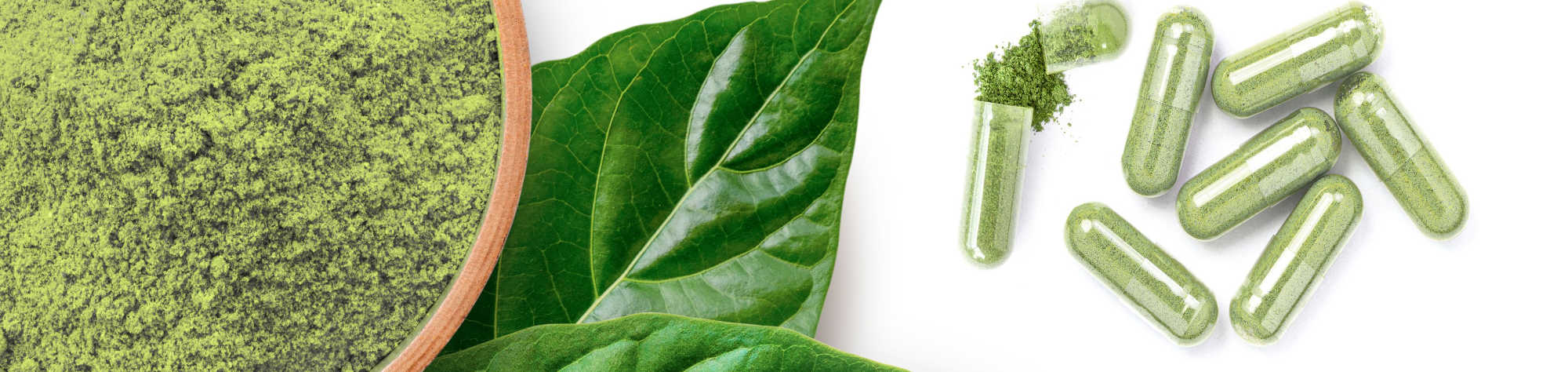 image of kratom leaves and capsules